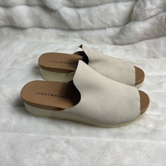 Lucky Brand leather beige slides sandals light weight side 10M - Picture 1 of 7